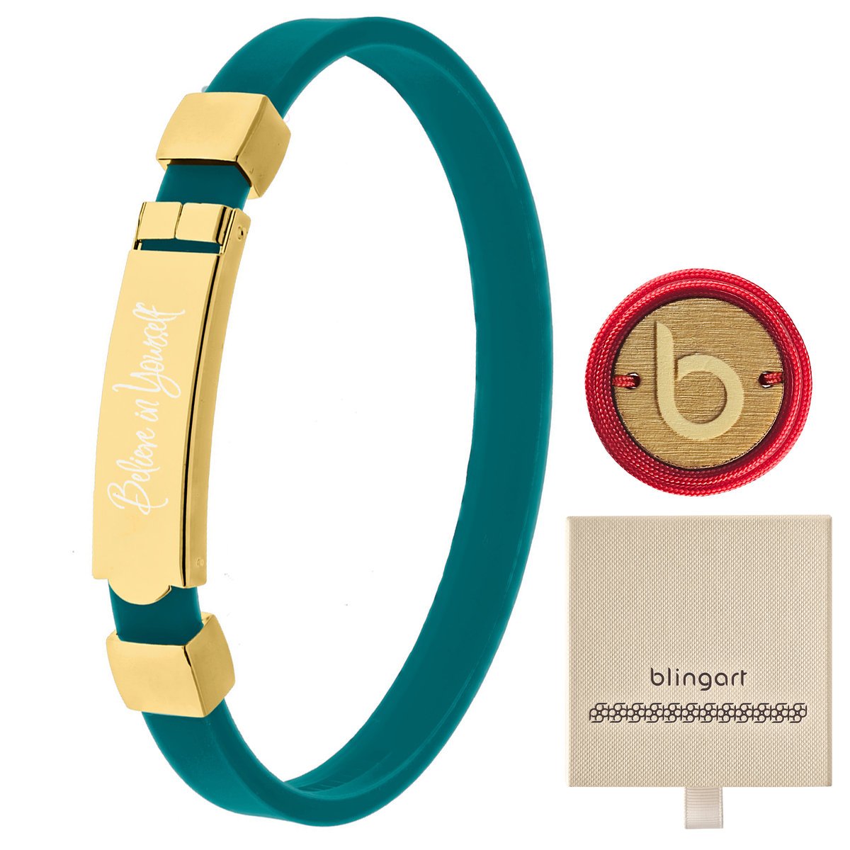 Bransoletka męska z grawerem stal chirurgiczna turkus BLINGART