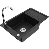 Zlewozmywaki z baterią - Mexen Elias zlewozmywak granitowy 1-komorowy z ociekaczem i baterią kuchenną Telma, czarny - miniaturka - grafika 1
