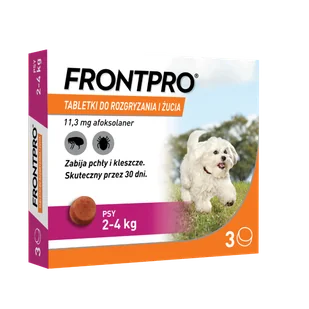 Frontpro tabletki na pchły i kleszcze S 11,3mg 2-4kg x 3tabl + Frontline Dozownik na woreczki GRATIS! - Artykuły przeciw pasożytom - miniaturka - grafika 2