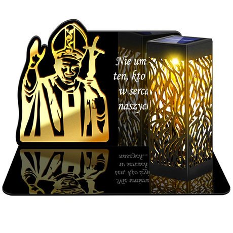 ZNICZ SOLARNY LED WIECZNY PODSTAWKA NA CMENTARZ GRÓB lampka Papież 3D