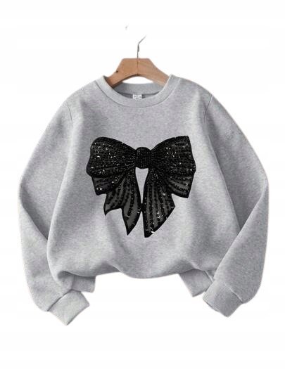 SHEIN SZARA BLUZA DZIECIĘCA Z CZARNĄ KOKARDĄ 98-104cm 1KB