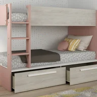 Łóżka dla dzieci i młodzieży - Łóżko piętrowe 2 x 90 x 200 cm - 2 szuflady - Różowy, naturalne drewno i biały - TINOLI - miniaturka - grafika 1
