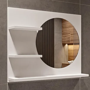 HAJDUK FURNITURE Lustro Łazienkowe z 3 Półkami Białe 60 x 50 cm Lustro Łazienkowe Okrągłe Średnica 40 cm - Lustro Ścienne z Półkami po Lewej Stronie - Lustra - miniaturka - grafika 1