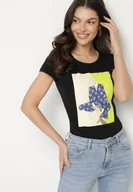 Koszulki i topy damskie - Czarny Bawełniany T-shirt z Ozdobnym Nadrukiem Setonisea - miniaturka - grafika 1
