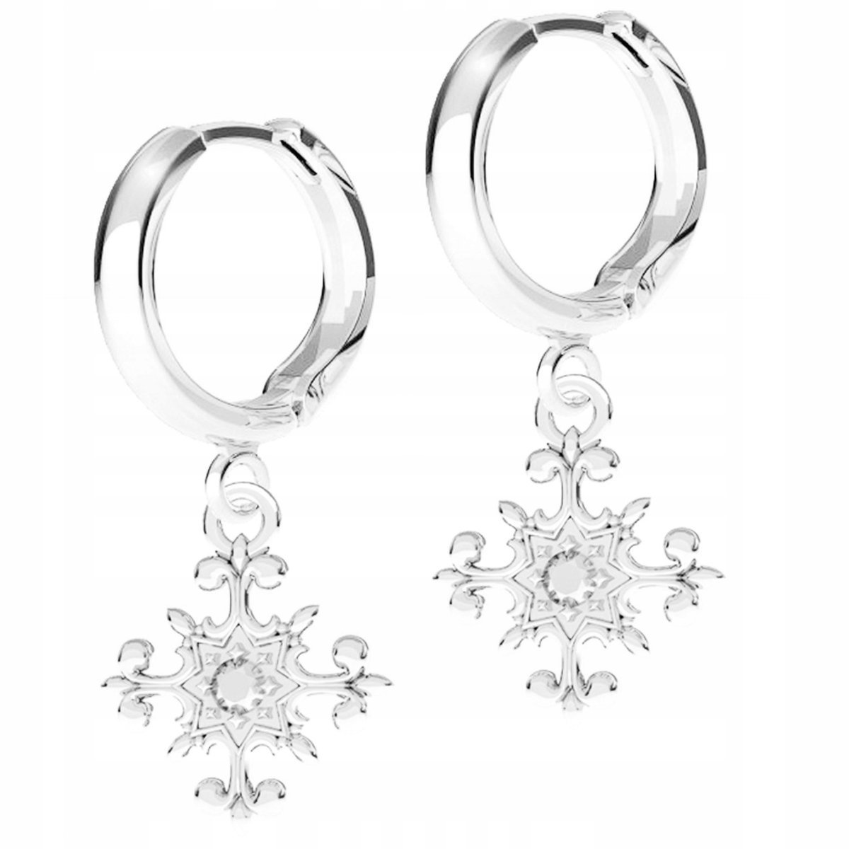 Kolczyki Srebrne Krzyże Krzyżyki z Ozdobnym Płatkiem Śniegu SREBRO 925