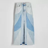 Spódnice - Reserved - Jeansowa spódnica z łączonego denimu - Niebieski - miniaturka - grafika 1