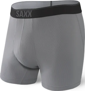 Bokserki męskie trekkingowe / sportowe z rozporkiem SAXX QUEST Boxer Brief Fly – ciemnoszare - Majtki męskie - miniaturka - grafika 1