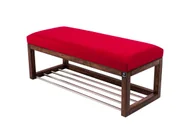 Ławki do przedpokoju - Ławka na buty LPG-4 150cm EMRAWOOD drewno lite kolor orzech siedzisko gładkie kolor czerwony - miniaturka - grafika 1