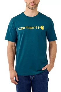 Koszulki sportowe męskie - Koszulka męska T-shirt Carhartt Heavyweight Core Logo S/S H70 Night Blue Heather ciemnoniebieski - grafika 1