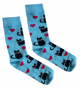 Kolorowe skarpety męskie z kotami w serduszka koty 43-46 - Skarpetki męskie - miniaturka - grafika 1