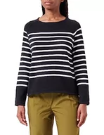 Swetry damskie - Gerry Weber Damski sweter z bawełny raglanowy, długi rękaw, sweter z długim rękawem, okrągły dekolt, sweter w paski, czarny/ecru/biały kółeczko, 46 - miniaturka - grafika 1