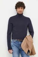 Swetry męskie - Calvin Klein sweter wełniany męski kolor granatowy lekki z golferm - miniaturka - grafika 1