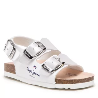 Sandały damskie - Pepe Jeans Sandały Bio Corp Girl PGS90186 White 800 - grafika 1