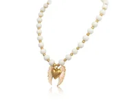 Naszyjniki - Colibra Naszyjnik z agatów, z sercem i białymi skrzydłami (C23/KOR/219/1AU) Walentynki - miniaturka - grafika 1