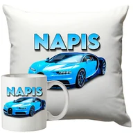 Gadżety dla niej i dla niego - Kubek Poduszka Bugatti 330ml 40x40cm z Napisem Zestaw Motoryzacyjny - miniaturka - grafika 1