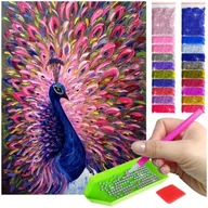 Malowanie po numerach - Haft Diamentowy ARTULIO, Obraz DIY 5D, Diamond Painting, Mozaika diamentowa 30x40cm (Dostojny paw z karmazynowym ogonem) + zestaw akcesoriów - miniaturka - grafika 1