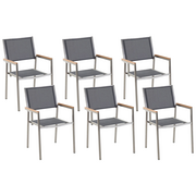Fotele i krzesła ogrodowe - Beliani Zestaw do ogrodu 6 krzesła szare stal szlachetna GROSSETO - miniaturka - grafika 1