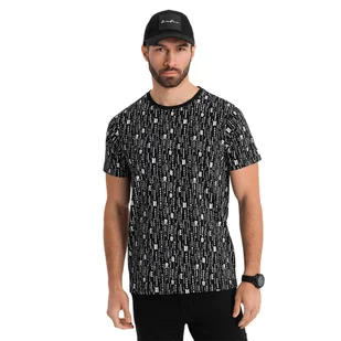 Bawełniana koszulka z modnym nadrukiem czarna Ombre OM-TSFP-0225 V2 r. XXL - Koszulki męskie - miniaturka - grafika 1