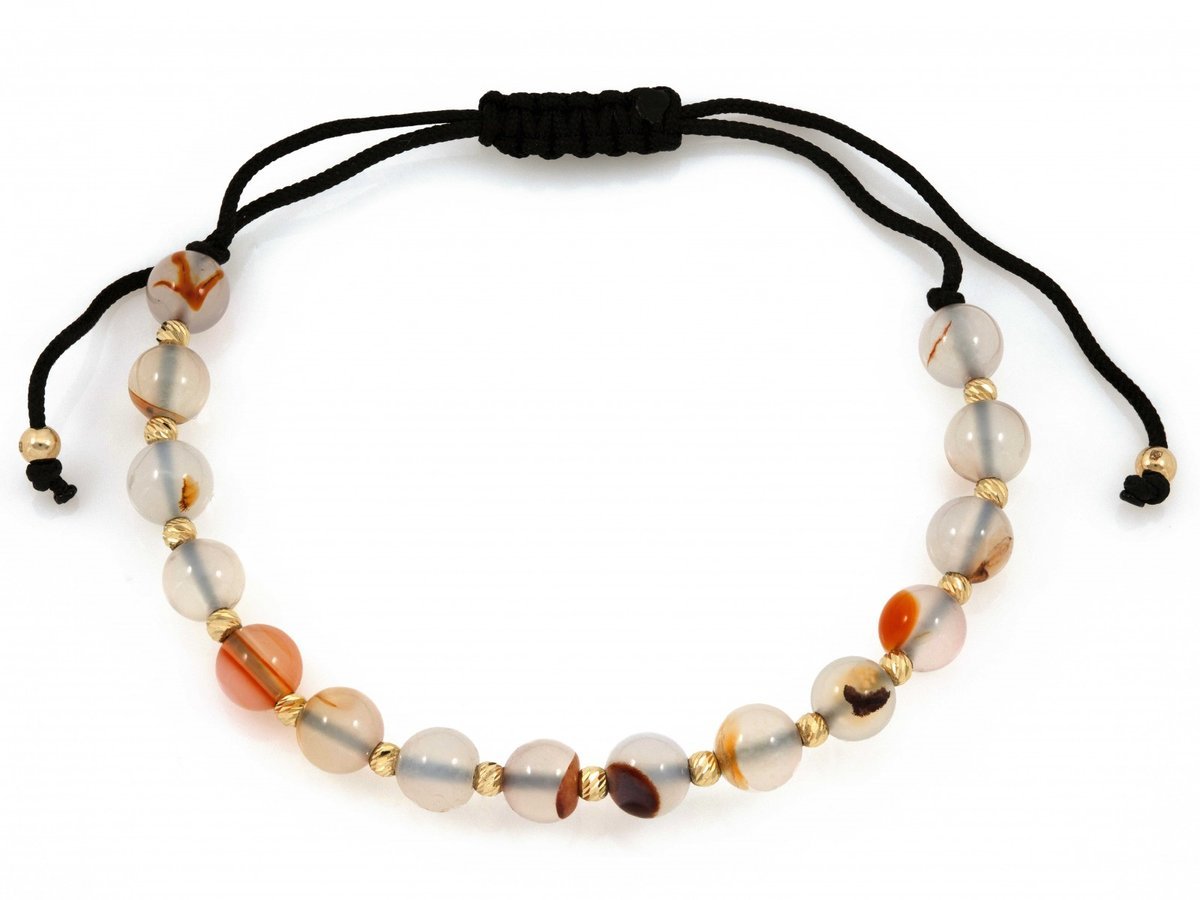 Bransoletka z żółtego złota 585 z kulkami na czarnym sznurku 0.58g