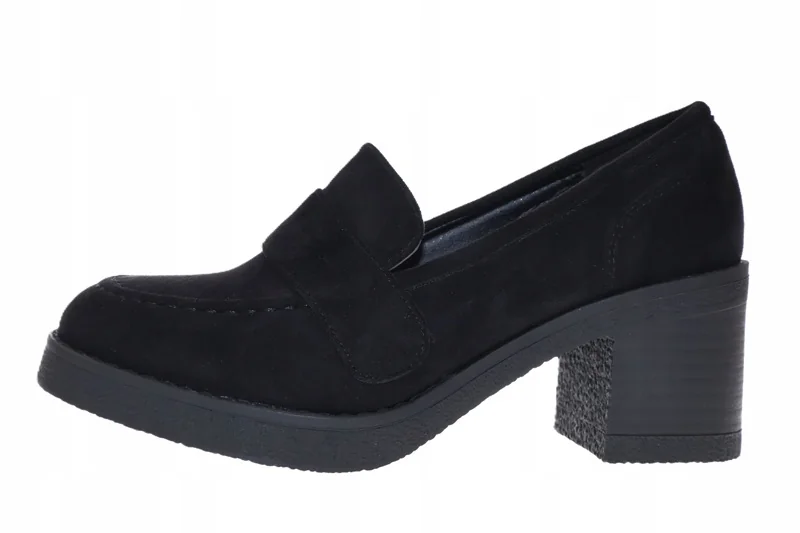 Zamszowe czarne półbuty na słupku black r.40 damskie obuwie wsuwane ze skóry ekologicznej, obcas 7 cm, wkładka 26 cm