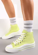 Trampki damskie - Żółte Trampki z Wysoką Cholewką na Platformie Layun - miniaturka - grafika 1