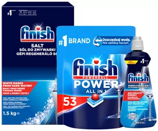 FINISH Tabletki Power All in 1 53 sztuki + sól 1,5 kg + nabłyszczacz 400 ml - Środki do zmywarek - miniaturka - grafika 1