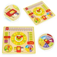 Zabawki interaktywne dla dzieci - Drewniana Tablica Edukacyjna Manipulacyjna Kalendarz Zegar - miniaturka - grafika 1