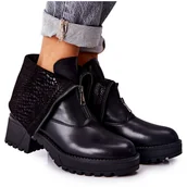 Botki damskie - Vinceza Skórzane Botki Na Obcasie Czarne Challonte - miniaturka - grafika 1