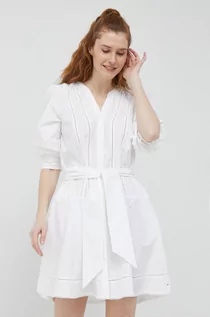 Sukienki - Tommy Hilfiger sukienka bawełniana kolor biały mini rozkloszowana - grafika 1