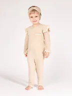 Pajacyki dla niemowląt - Dziewczęcy pajac falbanki i koronka beżowy Nicol,r.56 - miniaturka - grafika 1