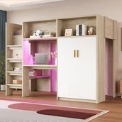 Łóżka dla dzieci i młodzieży - Łóżko na antresoli 90 x 200 cm - z biurkiem i szafą - z półkami - z oświetleniem LED - naturalny (materac nie jest wliczony w cenę) - miniaturka - grafika 1