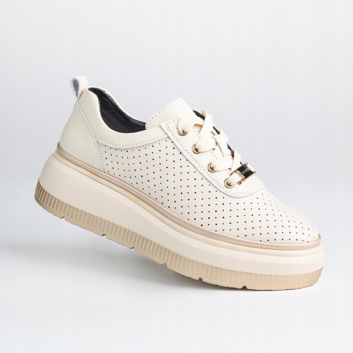 Półbuty damskie skóra naturalna ażurek GOODIN GD-XF-178 beż lekkie 40