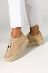 Beżowe sneakersy skórzane damskie creepersy sznurowane PRODUKT POLSKI Casu 2691 - Półbuty damskie - miniaturka - grafika 1