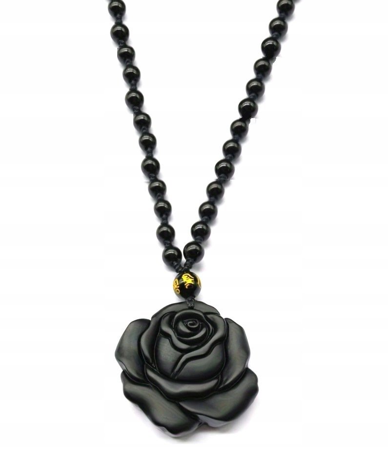 NASZYJNIK, WISIOREK, PRZYWIESZKA - CZARNA RÓŻA - KAMIEŃ NATURALNY OBSYDIAN