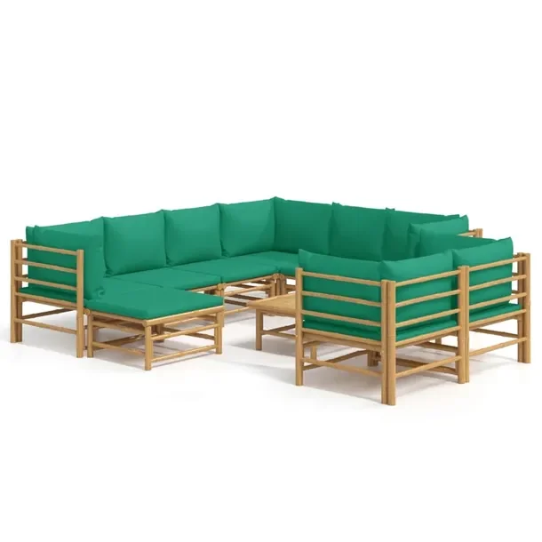 Zestaw mebli wypoczynkowych do ogrodu z bambusa, kolor poduszek: zielony