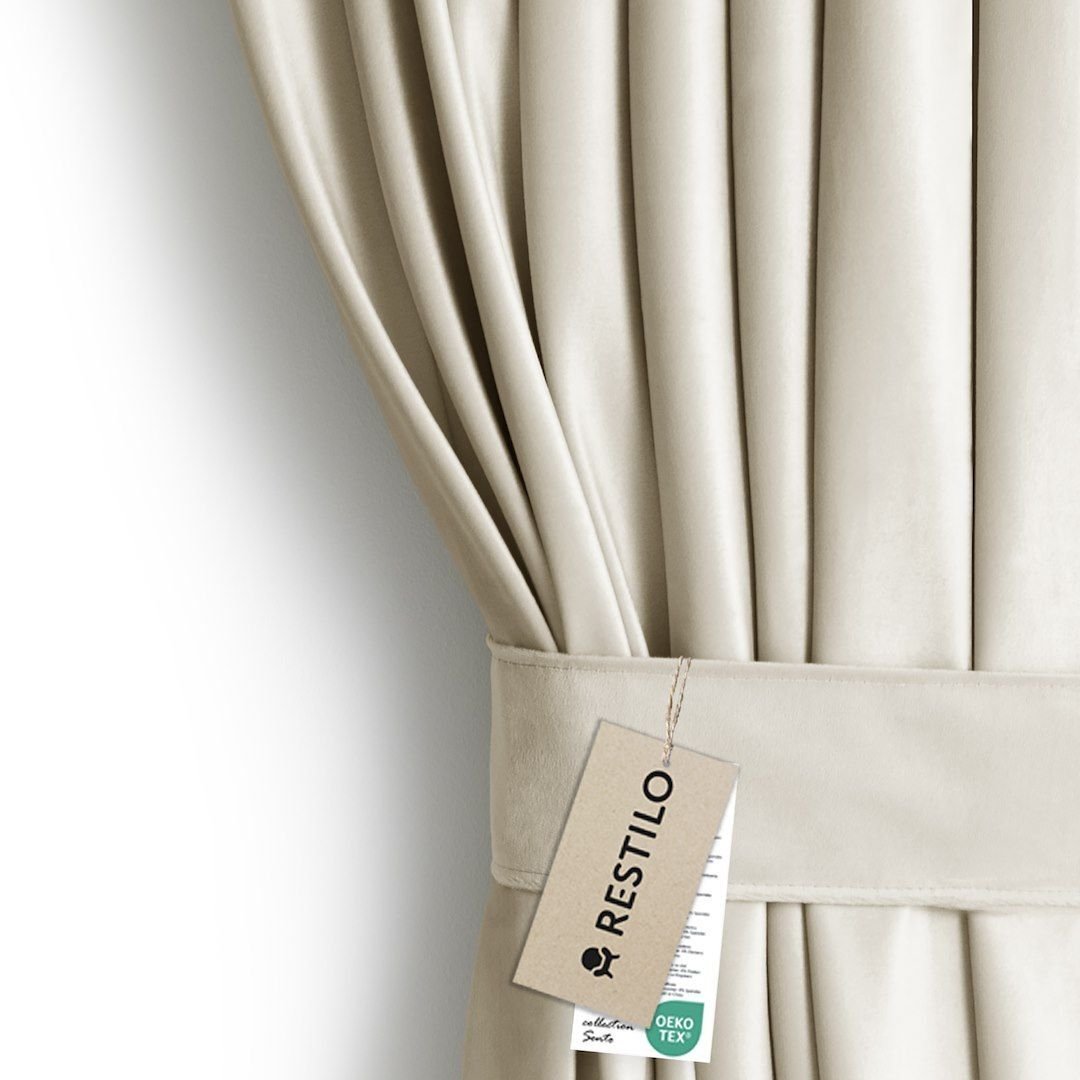 AmeliaHome Zasłona VELVET AmeliaHome 140x270 jasnobeżowa welur na taśmie