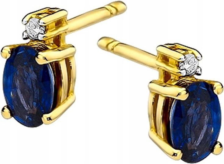 Złote kolczyki 585 sztyfty zakręcane szafir z diamentami eleganckie 14k