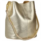 Plecaki worki - VEZZE Torebka ze skóry naturalnej worek złota metalik - miniaturka - grafika 1