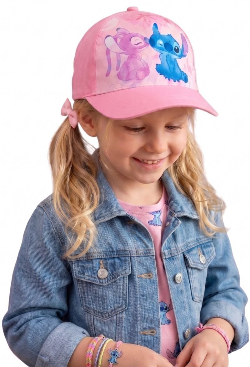 Różowa czapka z daszkiem dla dziewczynki Stitch – regulowana na rzep rozmiar 52 cm