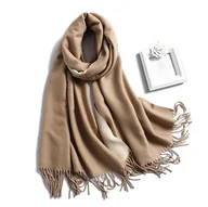 Apaszki i szaliki damskie - SZAL SZALIK DAMSKI 100% kaszmirowy beżowy jasny - miniaturka - grafika 1