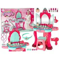 Zabawki kreatywne - Import leantoys Import leantoys Zestaw Piękności Toaletka z Lustrem Światła Dźwięk Biżuteria Różowa 9436 - miniaturka - grafika 1