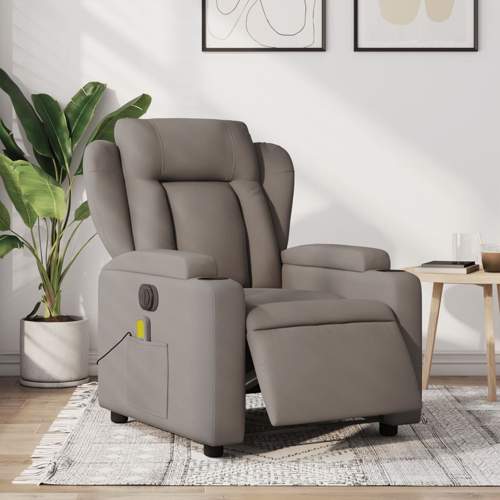 vidaXL vidaXL Rozkładany fotel masujący, elektryczny, kolor taupe, tkanina
