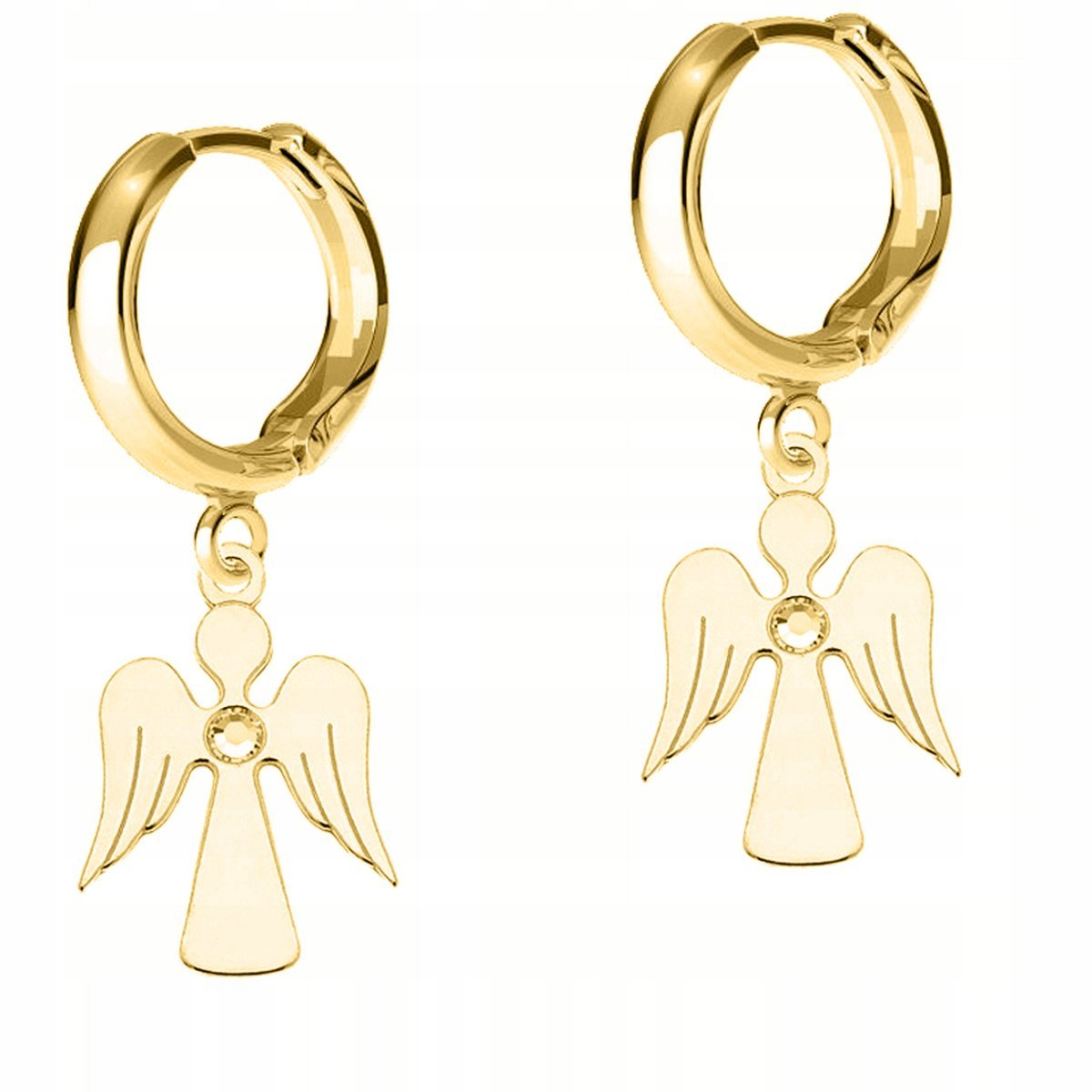 Złote Kolczyki Aniołki Anioły Stróże z Cyrkonią Kryształy SREBRO 925