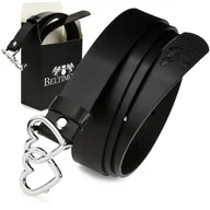 Paski - Beltimore skórzany pasek damski klamra serca D55 czarny r.105-120 cm - miniaturka - grafika 1