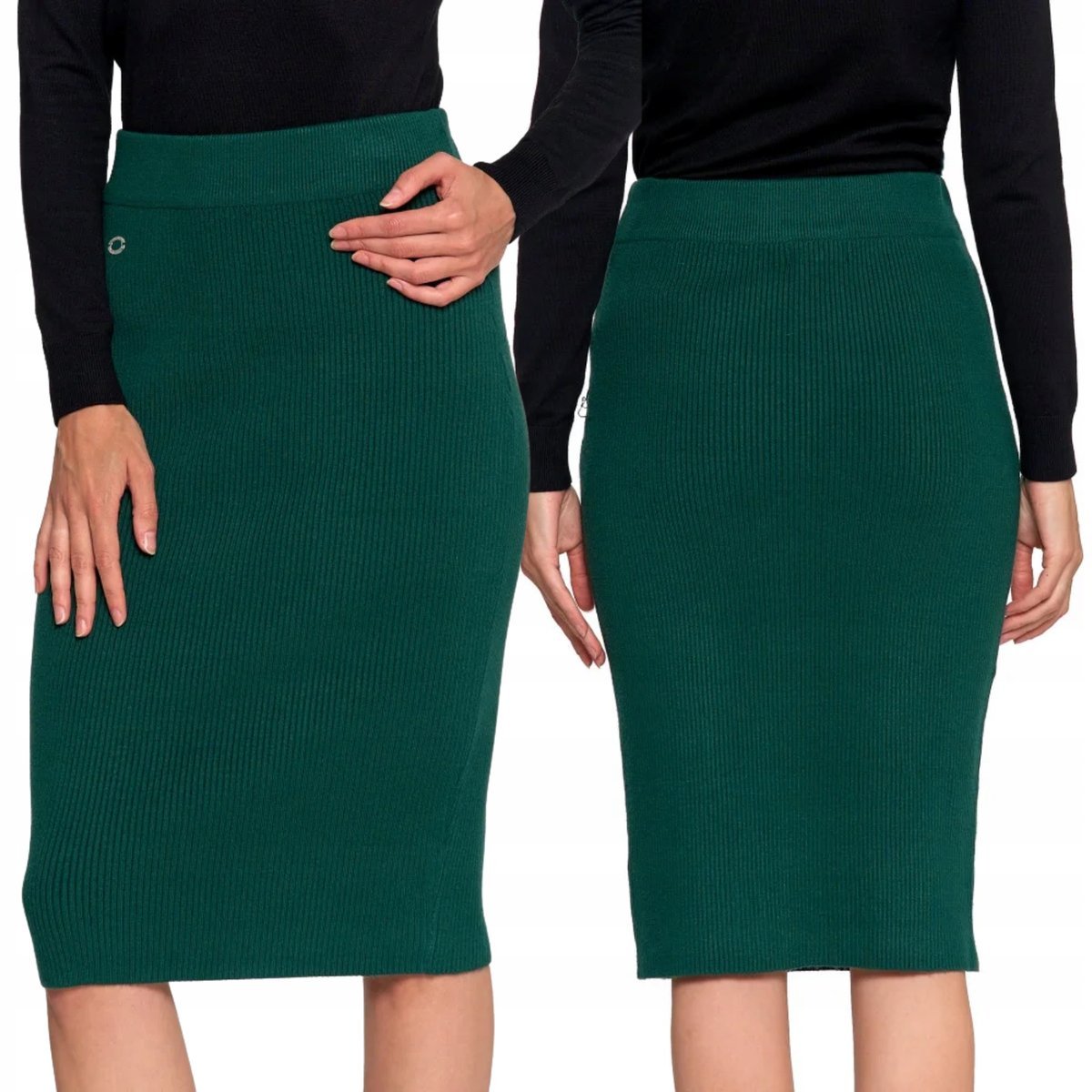 SPÓDNICA DAMSKA MIDI W PRĄŻEK OŁÓWKOWA ELEGANCKA WYGODNA MORAJ XXL/3XL DARK GREEN