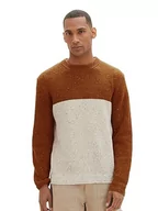 Swetry męskie - TOM TAILOR sweter męski, 34149 - Cognac Neps Colorblock, XL - miniaturka - grafika 1