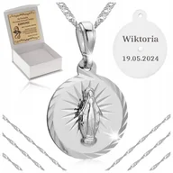 Biżuteria dla dzieci - SREBRNY ŁAŃCUSZEK SINGAPUR + MEDALIK PRÓBY 925 MATKA BOSKA CUDOWNA + GRAWER - miniaturka - grafika 1