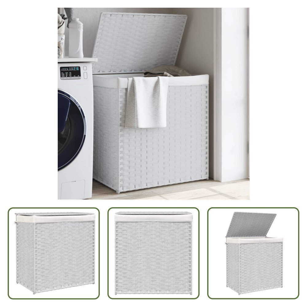 The Living Store Kosz na pranie z 2 przegrodami Biały 53x35x57 cm Poli rattan