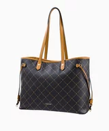 Torebki damskie - PUCCINI Duża brązowa shopperka w monogramowy wzór z kosmetyczką - miniaturka - grafika 1