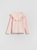 Bluzki dla niemowląt - Reserved - Prążkowana koszulka z falbaną - pastelowy róż - miniaturka - grafika 1